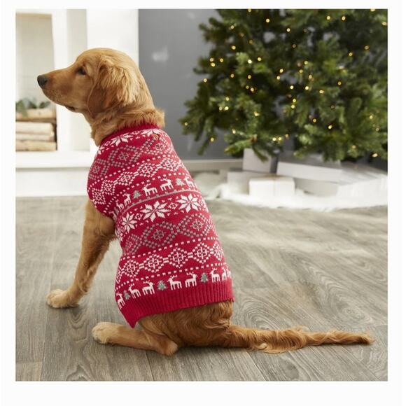 Frisco Reindeer by Chewy NEW Medium Fair Isle Dog Christmas Sweater Red White - Picture 3 of 7
